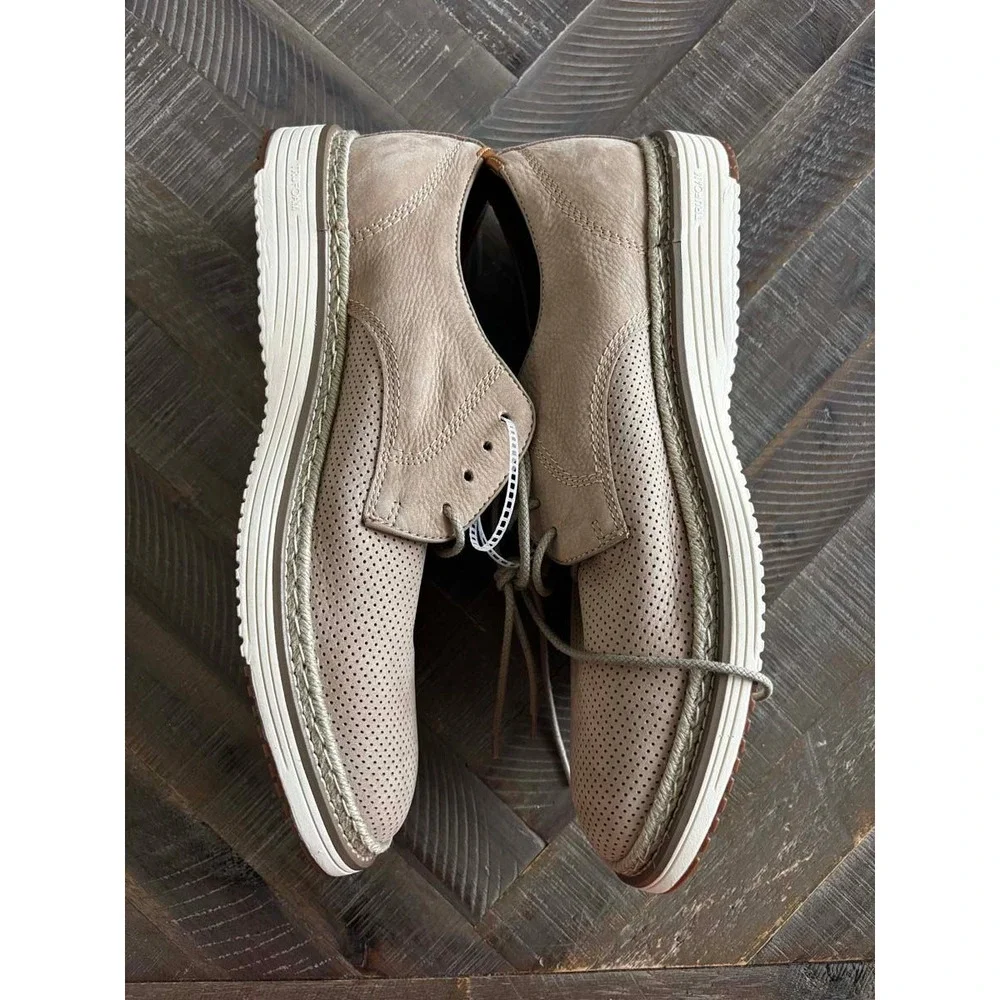 Johnston & Murphy TRUFOAM Perforated Leather Derby Shoes Beige Mens 10.5 NEW